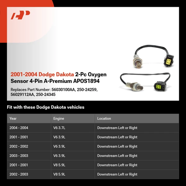 2001-2004 Dodge Dakota 2-Pc Oxygen Sensor 4-Pin A-Premium APOS1894