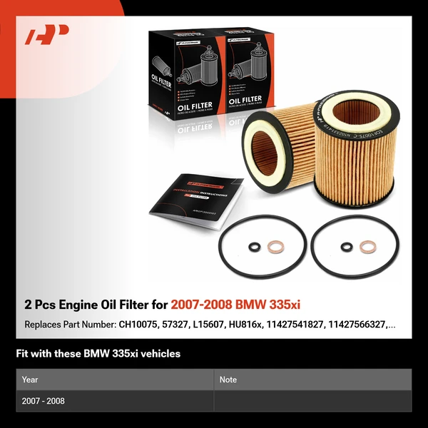 2 Pcs Engine Oil Filter for 2007-2008 BMW 335xi