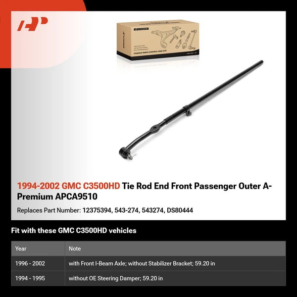 1994-2002 GMC C3500HD Tie Rod End Front Passenger Outer A-Premium APCA9510