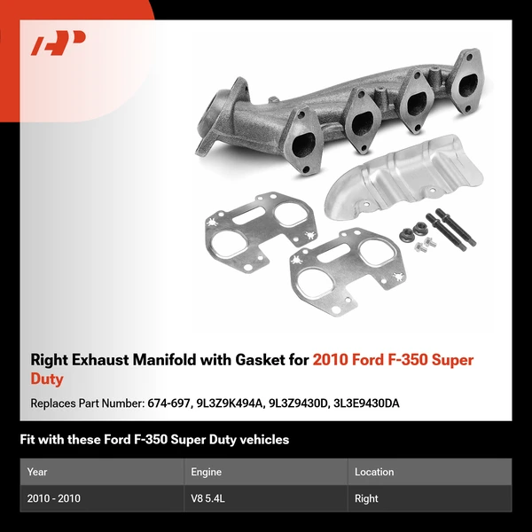 Right Exhaust Manifold with Gasket for 2010 Ford F-350 Super Duty