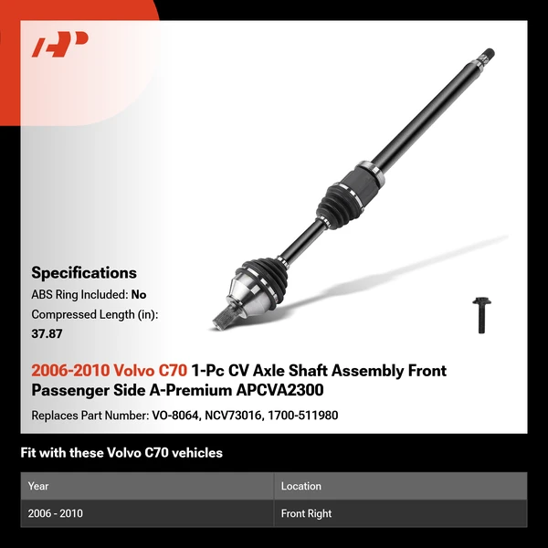 2006-2010 Volvo C70 1-Pc CV Axle Shaft Assembly Front Passenger Side A-Premium APCVA2300