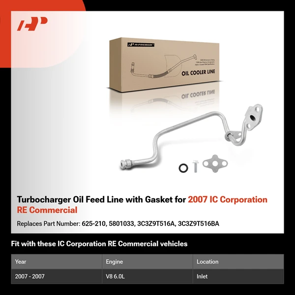 Turbocharger Oil Feed Line with Gasket for 2007 IC Corporation RE Commercial