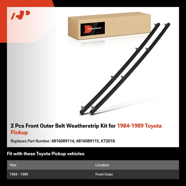 2 Pcs Front Outer Belt Weatherstrip Kit for 1984-1989 Toyota Pickup