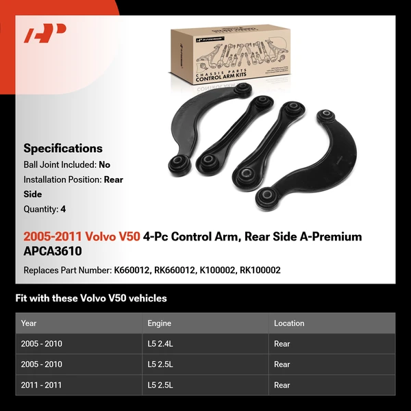 2005-2011 Volvo V50 4-Pc Control Arm, Rear Side A-Premium APCA3610