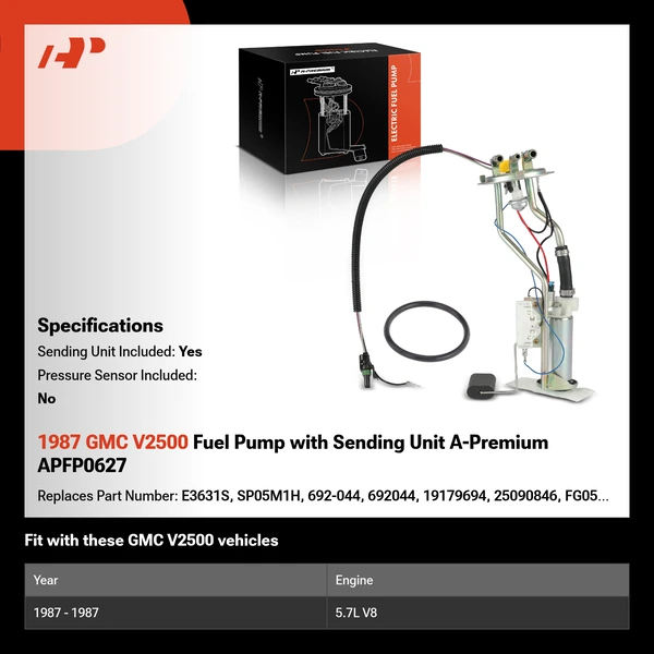 1987 GMC V2500 Fuel Pump with Sending Unit A-Premium APFP0627