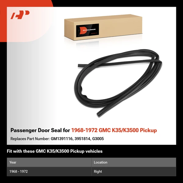 Passenger Door Seal for 1968-1972 GMC K35/K3500 Pickup