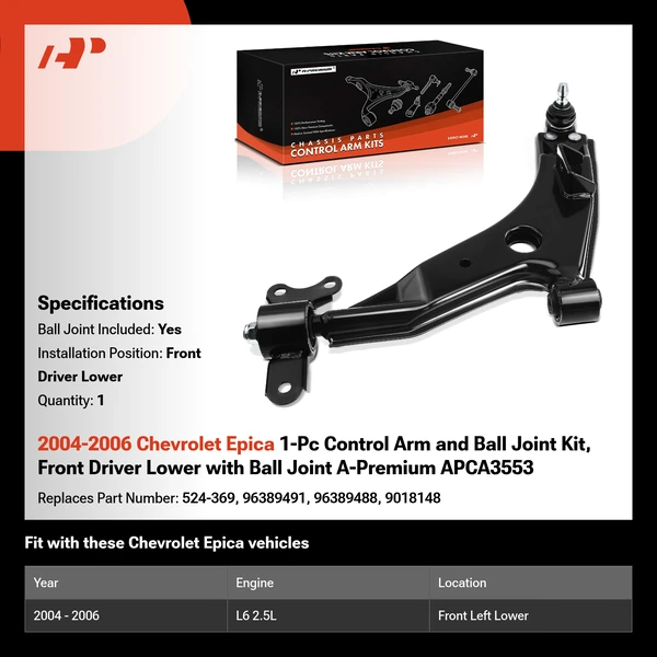 2004-2006 Chevrolet Epica 1-Pc Control Arm and Ball Joint Kit, Front Driver Lower with Ball Joint A-Premium APCA3553