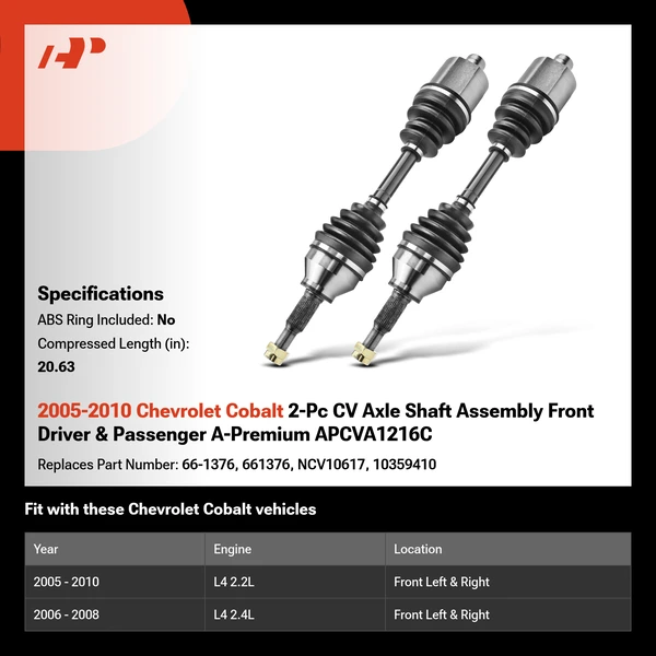 2005-2010 Chevrolet Cobalt 2-Pc CV Axle Shaft Assembly Front Driver & Passenger A-Premium APCVA1216C