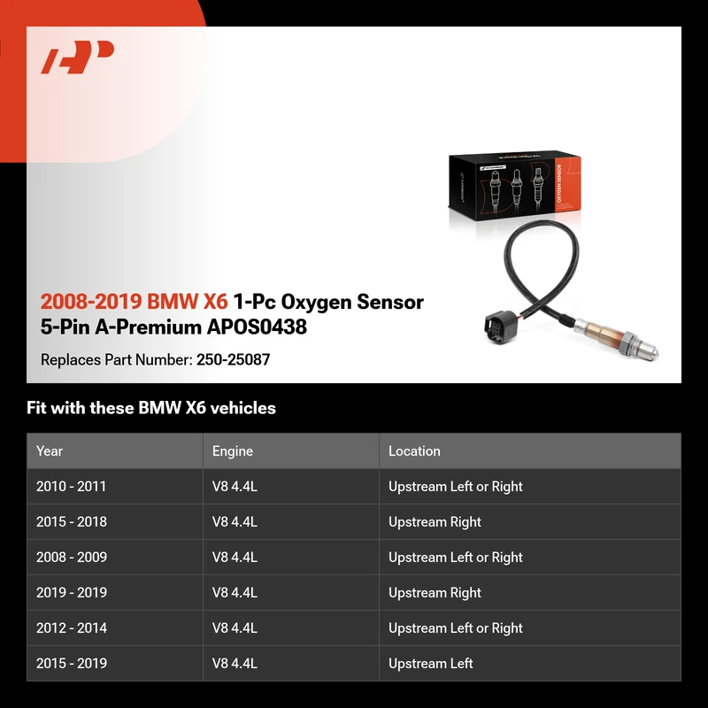2008-2019 BMW X6 1-Pc Oxygen Sensor 5-Pin A-Premium APOS0438