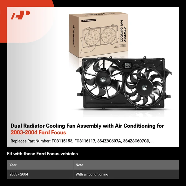 Dual Radiator Cooling Fan Assembly with Air Conditioning for 2003-2004 Ford Focus
