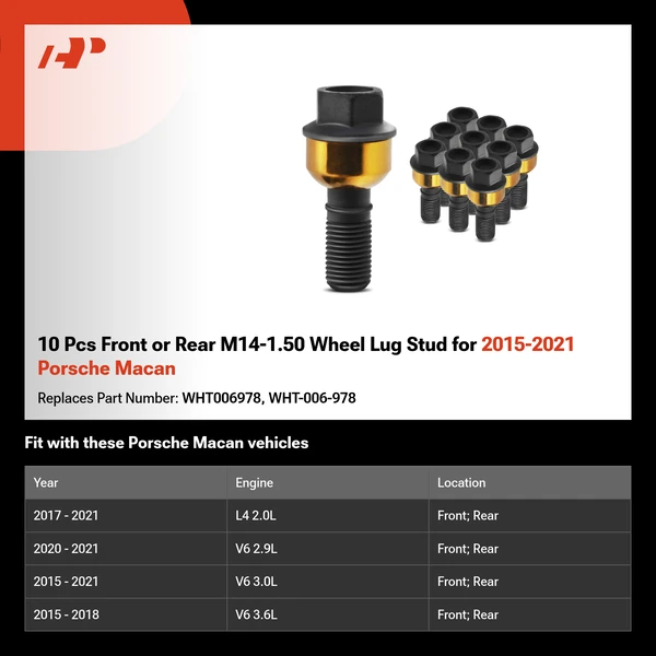 10 Pcs Front or Rear M14-1.50 Wheel Lug Stud for 2015-2021 Porsche Macan