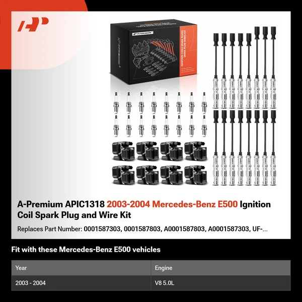 A-Premium APIC1318 2003-2004 Mercedes-Benz E500 Ignition Coil Spark Plug and Wire Kit