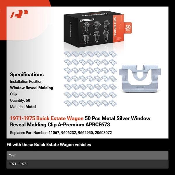 1971-1975 Buick Estate Wagon 50 Pcs Metal Silver Window Reveal Molding Clip A-Premium APRCF673