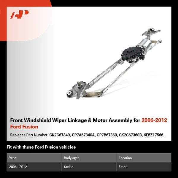 Front Windshield Wiper Linkage & Motor Assembly for 2006-2012 Ford Fusion
