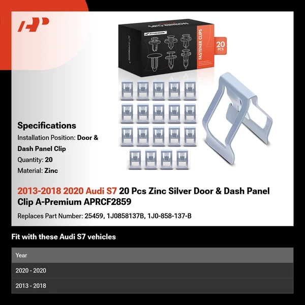 2013-2018 2020 Audi S7 20 Pcs Zinc Silver Door & Dash Panel Clip A-Premium APRCF2859