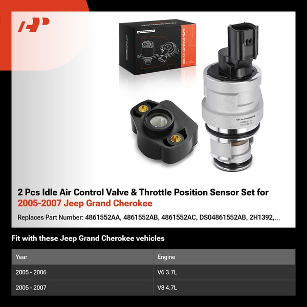 2 Pcs Idle Air Control Valve & Throttle Position Sensor Set for 2005-2007 Jeep Grand Cherokee