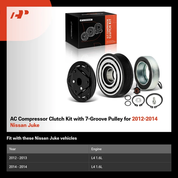 AC Compressor Clutch Kit with 7-Groove Pulley for 2012-2014 Nissan Juke