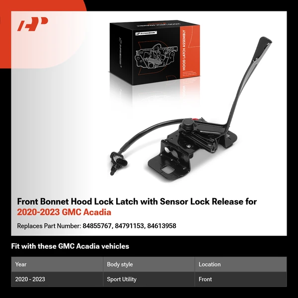 Front Bonnet Hood Lock Latch with Sensor Lock Release for 2020-2023 GMC Acadia