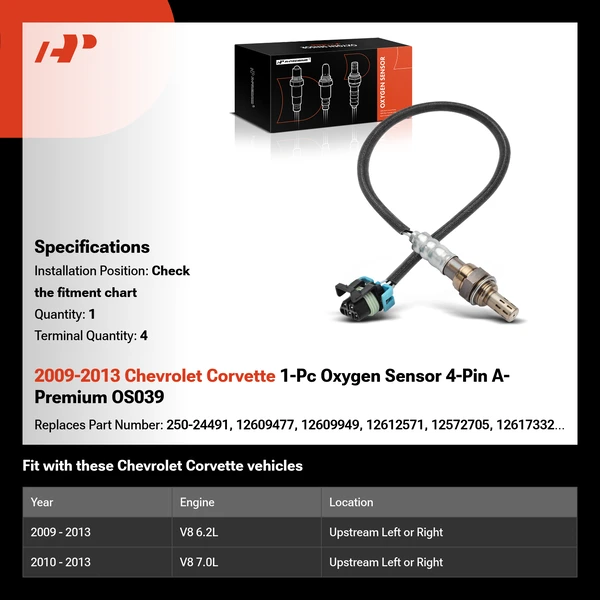 2009-2013 Chevrolet Corvette 1-Pc Oxygen Sensor 4-Pin A-Premium OS039