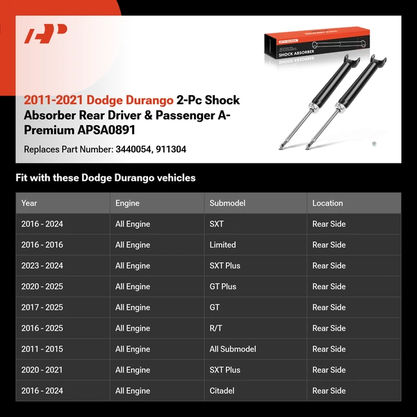 2011-2021 Dodge Durango 2-Pc Shock Absorber Rear Driver & Passenger A-Premium APSA0891