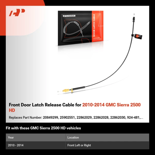 Front Door Latch Release Cable for 2010-2014 GMC Sierra 2500 HD