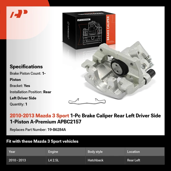 2010-2013 Mazda 3 Sport 1-Pc Brake Caliper Rear Left Driver Side 1-Piston A-Premium APBC2157