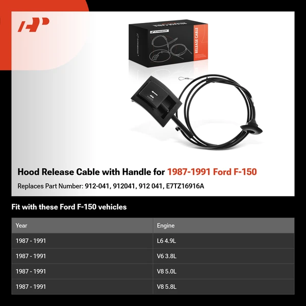 Hood Release Cable with Handle for 1987-1991 Ford F-150