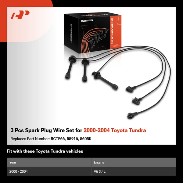 3 Pcs Spark Plug Wire Set for 2000-2004 Toyota Tundra