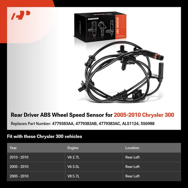 Rear Driver ABS Wheel Speed Sensor for 2005-2010 Chrysler 300