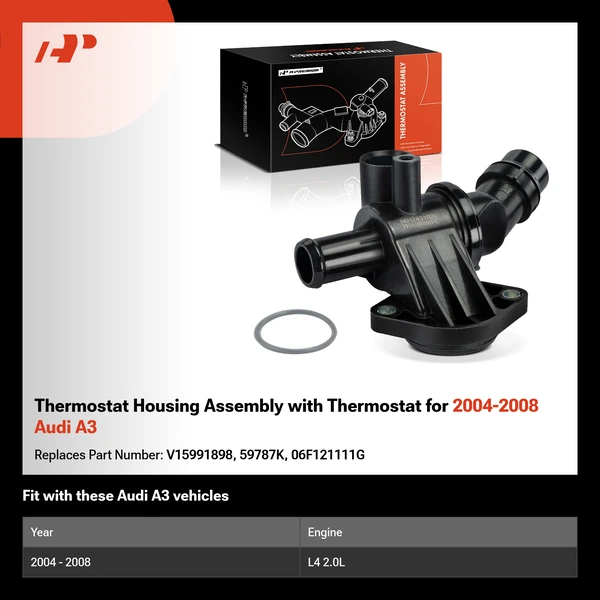 Thermostat Housing Assembly with Thermostat for 2004-2008 Audi A3