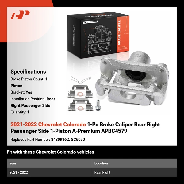 2021-2022 Chevrolet Colorado 1-Pc Brake Caliper Rear Right Passenger Side 1-Piston A-Premium APBC4579