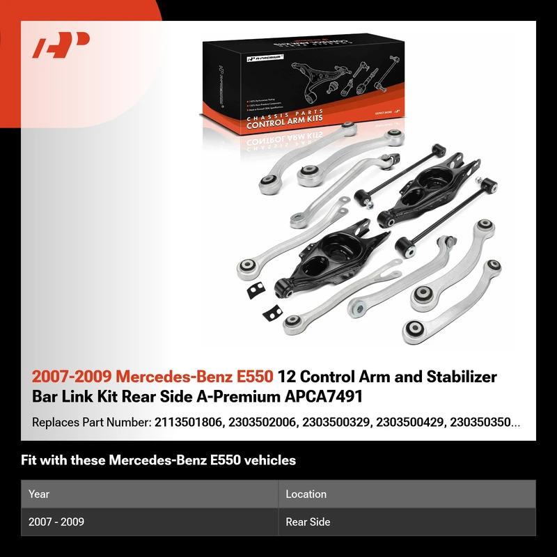 2007-2009 Mercedes-Benz E550 12 Control Arm and Stabilizer Bar Link Kit Rear Side A-Premium APCA7491