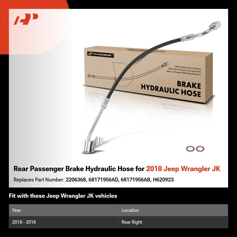 Rear Passenger Brake Hydraulic Hose for 2018 Jeep Wrangler JK