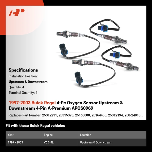 1997-2003 Buick Regal 4-Pc Oxygen Sensor Upstream & Downstream 4-Pin A-Premium APOS0969