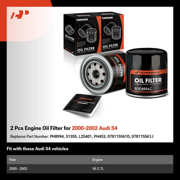 2 Pcs Engine Oil Filter for 2000-2002 Audi S4