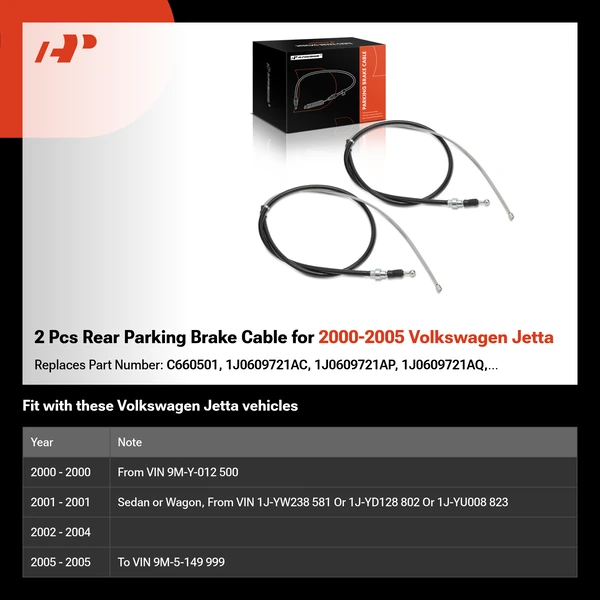 2 Pcs Rear Parking Brake Cable for 2000-2005 Volkswagen Jetta