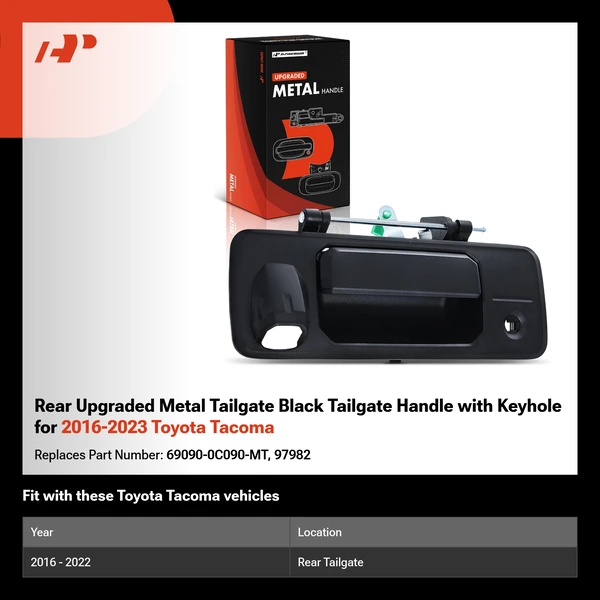 Rear Upgraded Metal Tailgate Black Tailgate Handle with Keyhole for 2016-2023 Toyota Tacoma