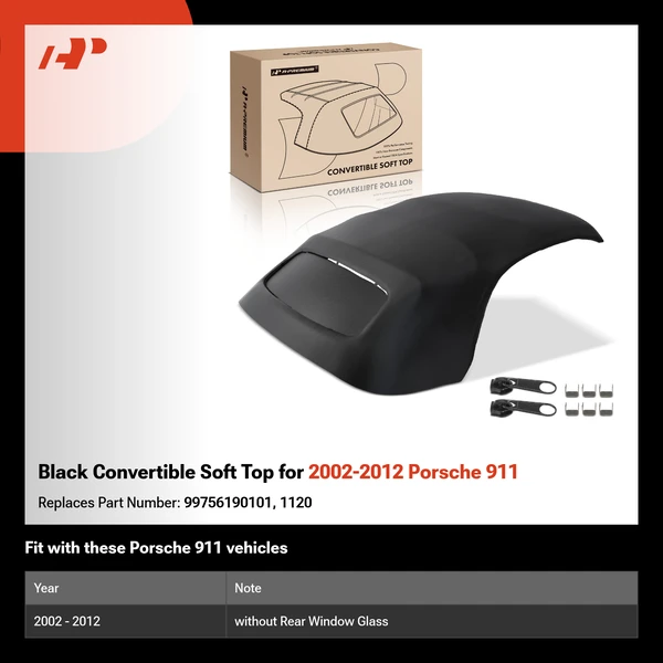 Black Convertible Soft Top for 2002-2012 Porsche 911