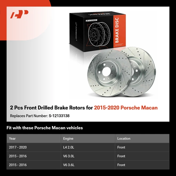 2 Pcs Front Drilled Brake Rotors for 2015-2020 Porsche Macan