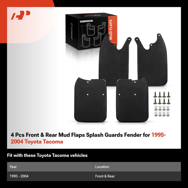4 Pcs Front & Rear Mud Flaps Splash Guards Fender for 1995-2004 Toyota Tacoma