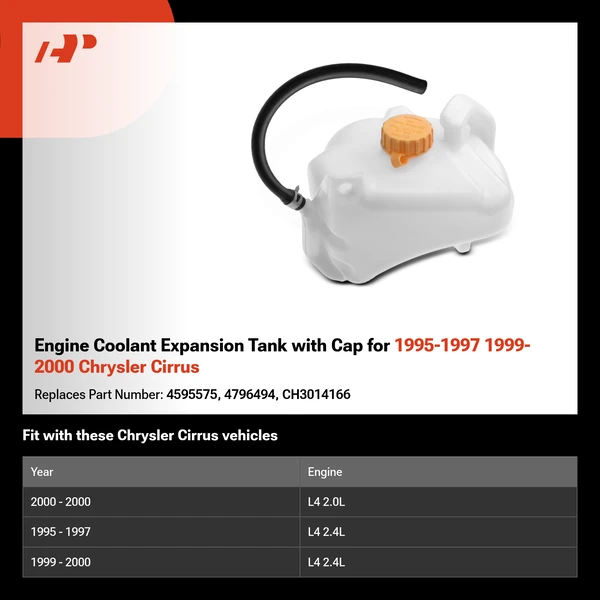 Engine Coolant Expansion Tank with Cap for 1995-1997 1999-2000 Chrysler Cirrus