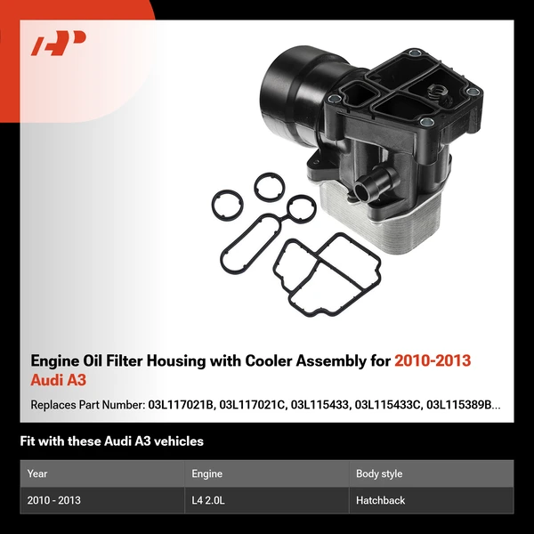 Engine Oil Filter Housing with Cooler Assembly for 2010-2013 Audi A3