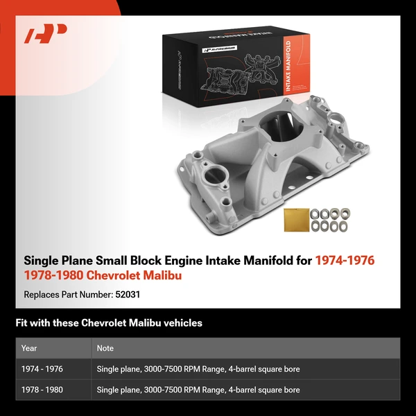 Single Plane Small Block Engine Intake Manifold for 1974-1976 1978-1980 Chevrolet Malibu