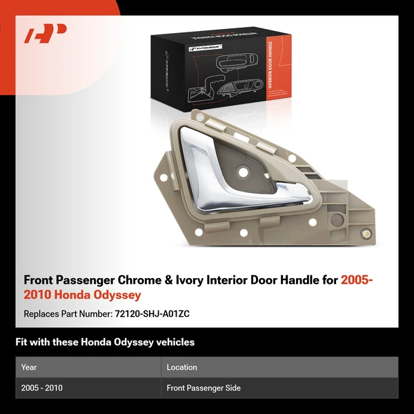 Front Passenger Chrome & Ivory Interior Door Handle for 2005-2010 Honda Odyssey