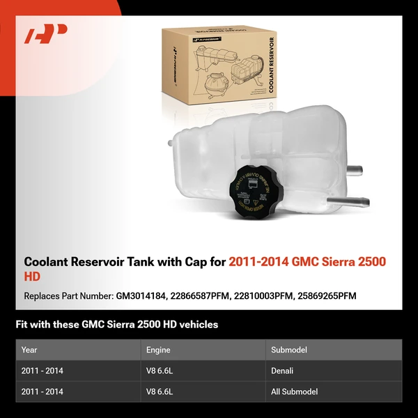 Coolant Reservoir Tank with Cap for 2011-2014 GMC Sierra 2500 HD