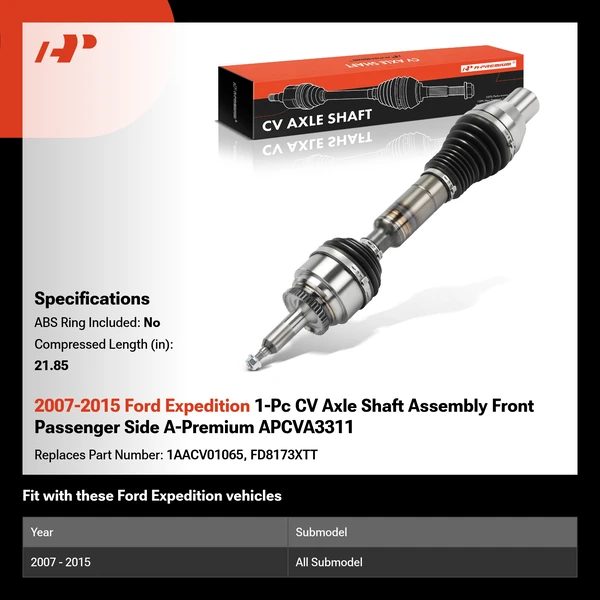2007-2015 Ford Expedition 1-Pc CV Axle Shaft Assembly Front Passenger Side A-Premium APCVA3311