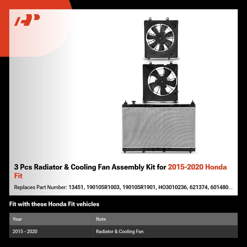 3 Pcs Radiator & Cooling Fan Assembly Kit for 2015-2020 Honda Fit