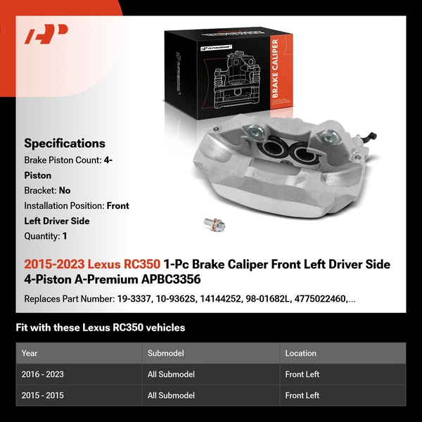2015-2023 Lexus RC350 1-Pc Brake Caliper Front Left Driver Side 4-Piston A-Premium APBC3356