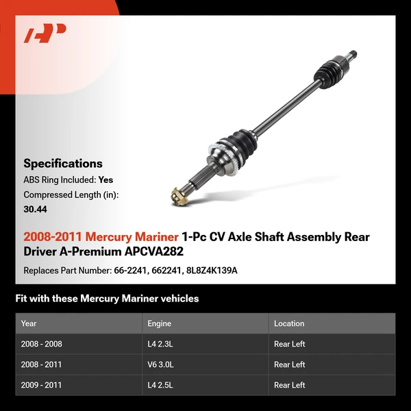 2008-2011 Mercury Mariner 1-Pc CV Axle Shaft Assembly Rear Driver A-Premium APCVA282