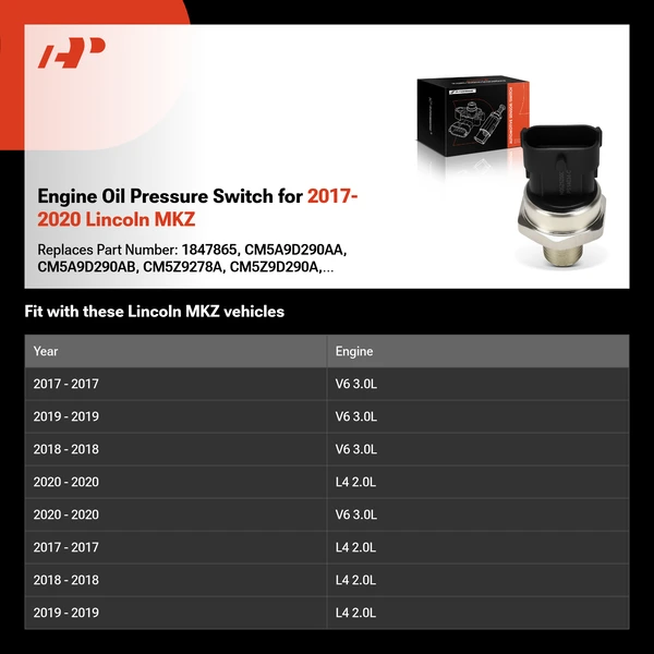 Engine Oil Pressure Switch for 2017-2020 Lincoln MKZ